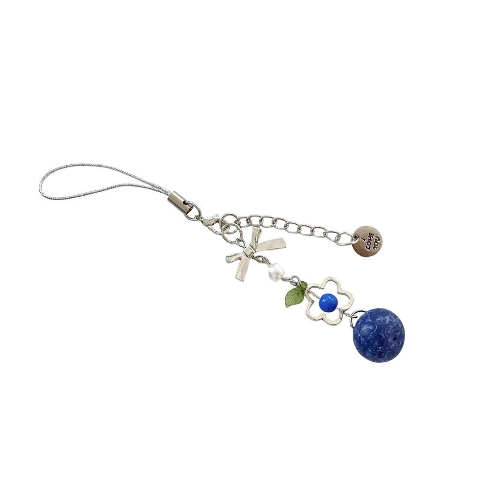Adorable Blueberry Phone Charm Keychain With Chain For Girls Cute Spring Accessory Durable Alloy Material Lightweight Gift Idea