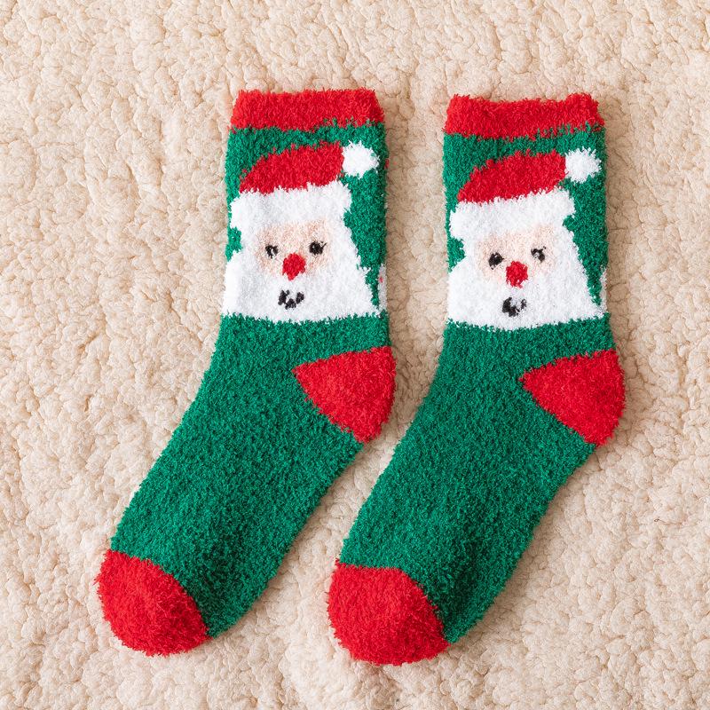 Women's Warm Coral Fleece Socks: Cute Cartoon Design for Autumn & Winter - Mid-Tube Sleep & Floor Socks
