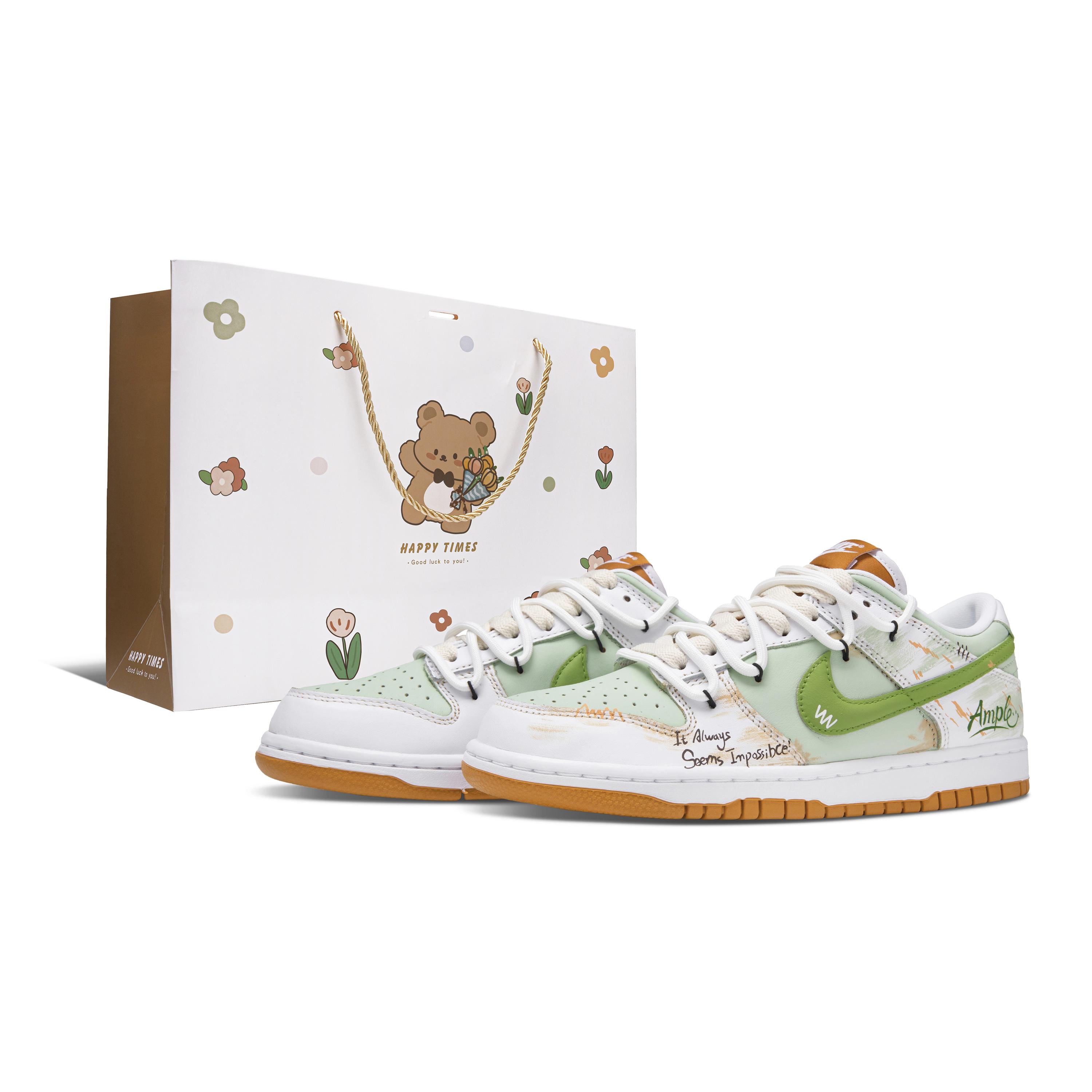

Nike Dunk Newborn Abrasion Resistant Abrasion Resistant Low top Skateboard Shoes Unisex White Green Orange FQ6965-700(Team864-) 45