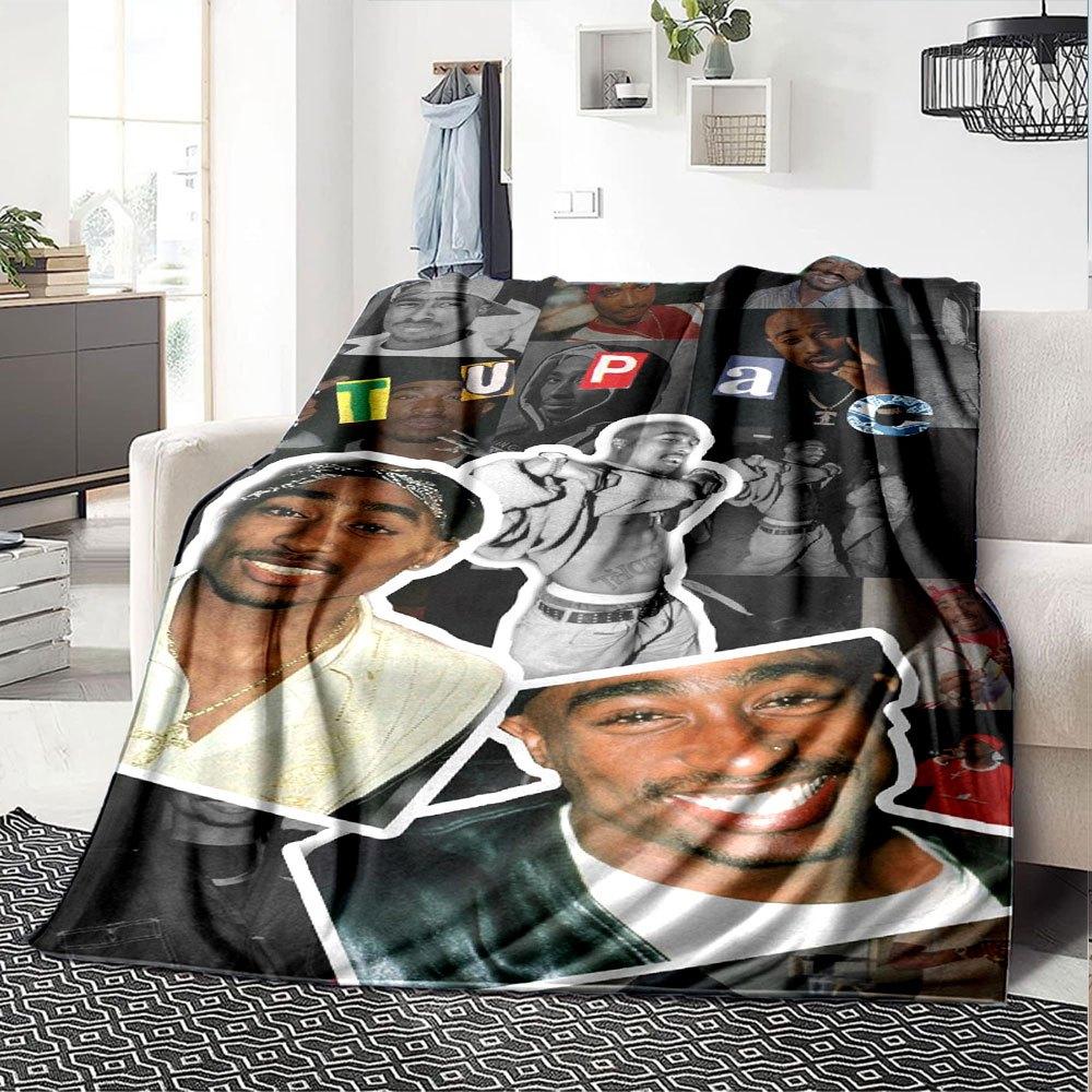 1pc 2PacHip Hop Blanket Soft Lightweight All Season Multi Purpose Throw for Sofa, Bed, Office & Picnics, French Style with Iconic Album Art & Quotes