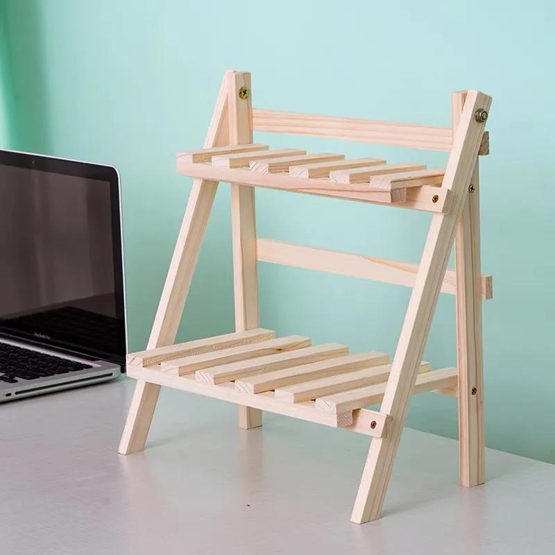 Desktop-Aufbewahrung Holzregal Doppelschichtig Einfach Faltbar Eckregal Multifunktional Schwerlast-Organizer Dekoration Schlafzimmer