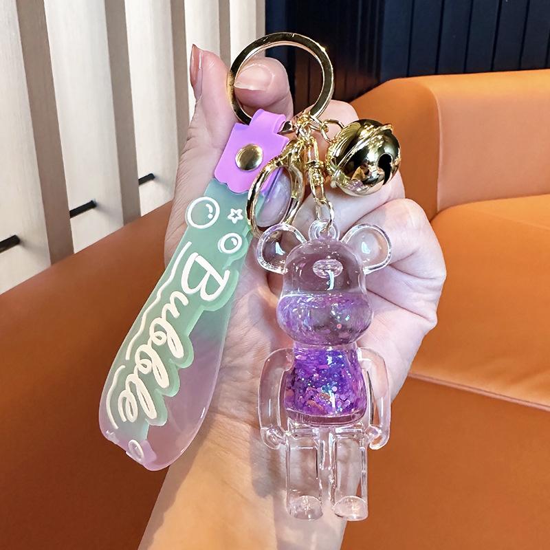 Fashion Violent Bear Quicksand Keychain Personality Punk Bear Car Key Chain Oil Exquisite Backpack Pendant Female