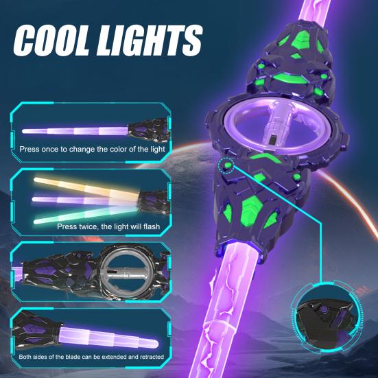 Light Up Weapon Double-Edged Lightsaber Toy with LED Lights And Sound Extendable Spinning War Warriors Toy for Cosplay Halloween Party Sci-Fi Role