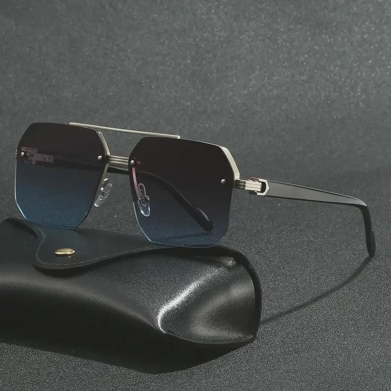 2025 Trendy Double Beam Square Pilot Sunglasses - Unisex European & American Half Frame Style
