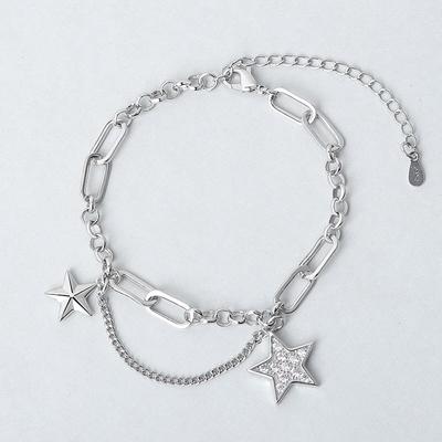 2022 New Korean 925 Sterling Silver Crystal Star Charm Bracelet &Bangle For Women Girls Wedding Jewelry Sl275