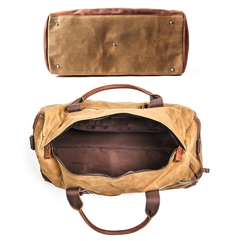 Waterproof Waxed Canvas Leather Men Travel Bag Hand Luggage Bag Carry On Large Tote Vintage Men Duffle Weekend Bag Big Overnight