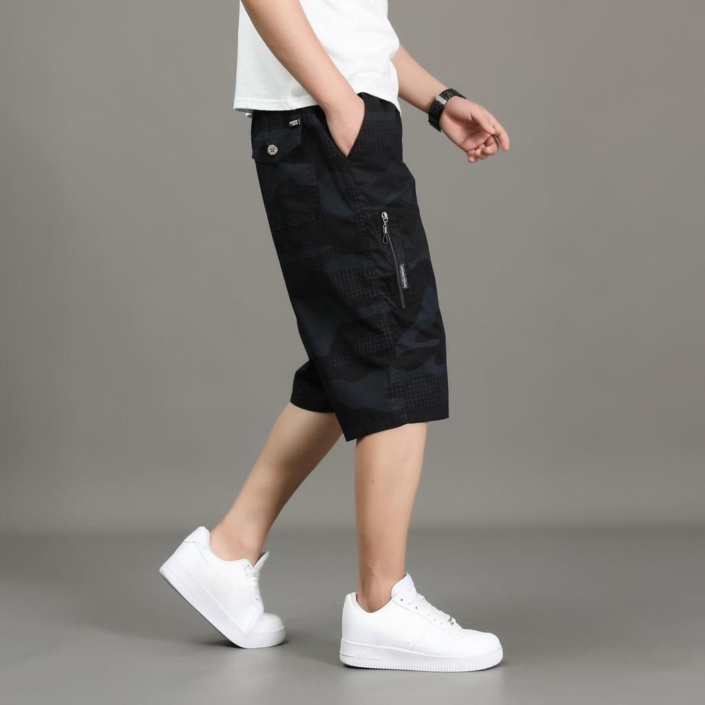 Men's Cargo Shorts Casual Summer Shorts Cotton Camouflage Print Elastic Waistband Loose Fit Lightweight Breathable Short Pants