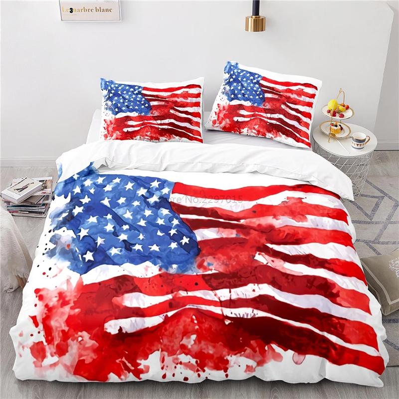 Nový design Americká vlajka 3D Ložní souprava Potisk Povlak na přikrývku Set povlaku na přikrývku s povlakem na polštář Au Eu Us Velikost Twin Full Queen King