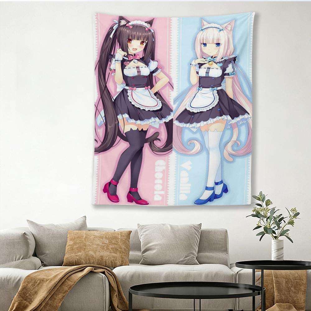 Nekopara Anime Movie Wall Tapestry Hippie Floral Print Wall Hanging Aesthetic Room Decor for Bedroom Dorm Living Room Wall Art