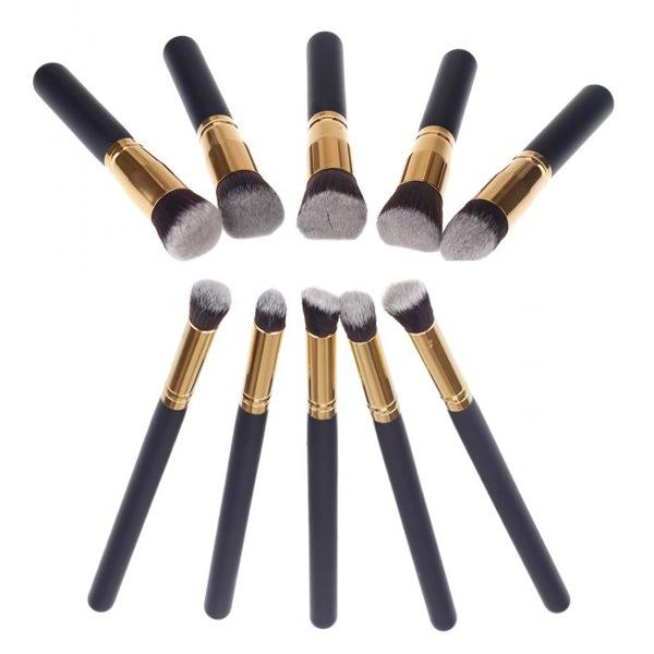 Gold and Silver Tube 10 Makeup Brush Set, Set of Brushes, Five Small Makeup Brushes Without Logo.