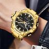 LIGE FB0054 Golden Digital Watch Waterproof Wristwatch Clock Sport Watch Male Men Luminous Quartz Watch Stainless Steel Clock