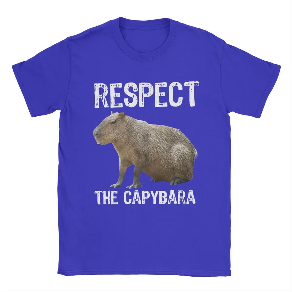 Respect The Capybara Men's T Shirts Funny Tee Shirt Short Sleeve Crewneck T-Shirts 100% Cotton 6XL Clothing