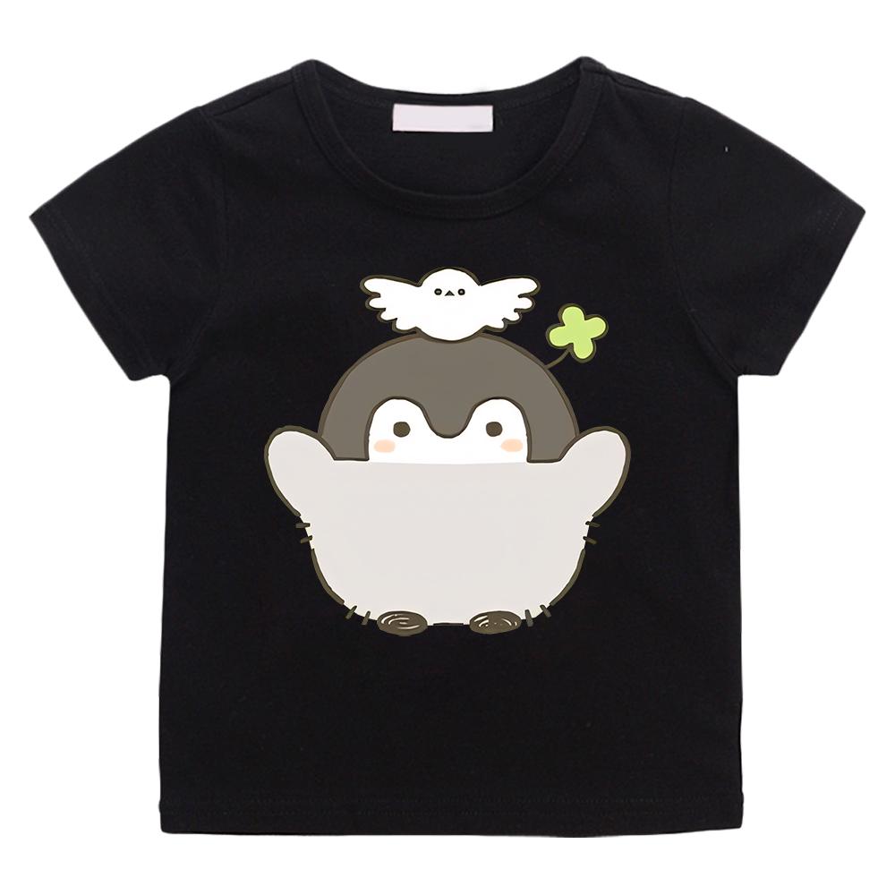 Cute Cartoon Print T-shirt Positive Energy Penguins Cotton Anime Print Tees Top Kawaii Children Tee-shirt Kids Clothes