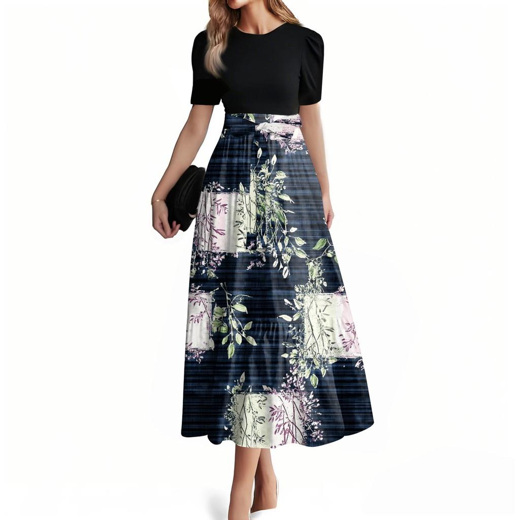 Dame Mote Casual Belte Kortermet Rund Hals Søm Elegant Temperament Kjole