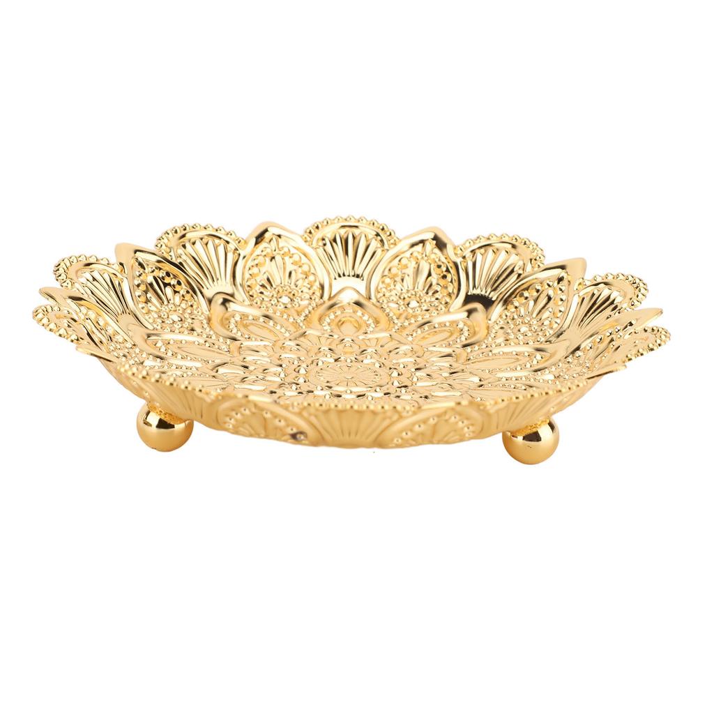 Turkish Serving Tray Round Flower Shape Retro Embossed Pattern Elegant Exquisite Metal Coffee Tea Serving Tray 14cm