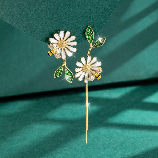 Korean Fashion Daisy Flowers Drop Earrings for Women Temperament Simple Long Tassel Earrings Female Party Wedding Jewelry Gifts