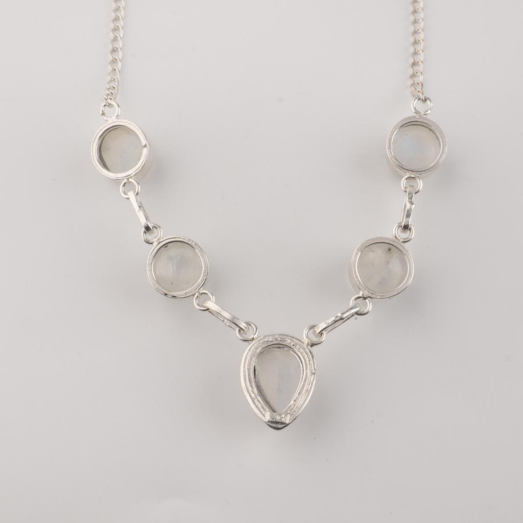 Kamień Księżycowy Tęczowy Srebro Próby 925 Ręcznie Robiona Biżuteria Naszyjnik Damski 16-18" RN-3-23