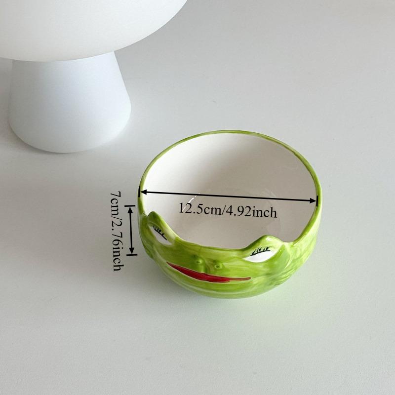 Cute Frog Shaped Ceramic Salad Bowl with Spoon Family Fruit Snack Dinner Bowls Cartoon Tableware Kitchen Utensils Accessories