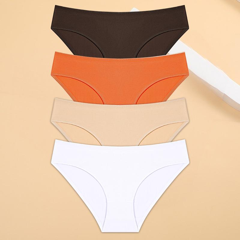 4 ks/sada Kalhotky pro ženy se sníženým pasem, sexy bavlněné kalhotky pro ženy, jednobarevné spodní prádlo, kalhotky pro dívky, měkké spodní prádlo