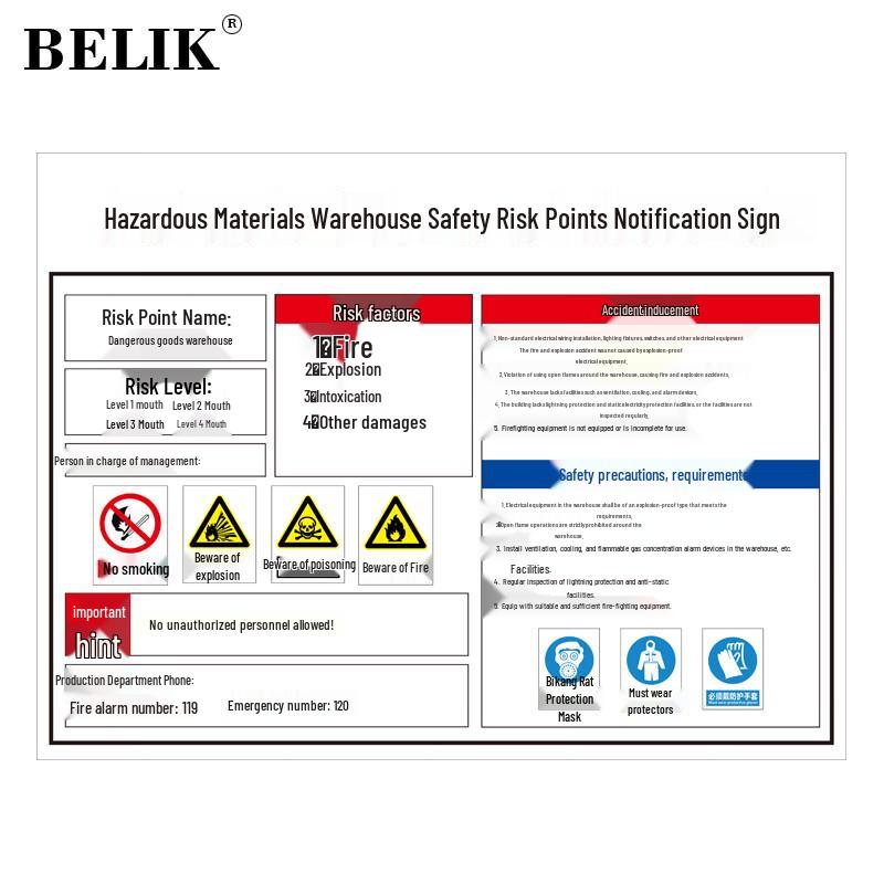 BELIK Dangerous Goods Warehouse Safety Sign 30*40CM