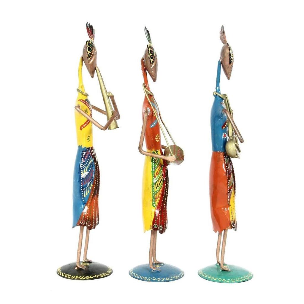 Iron Showpiece Figurine Multicolour 4 x 3 x 13.25 inch Set of 3 Pc