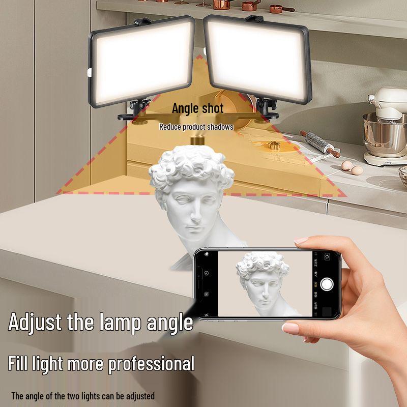 Dual Light No-Shadow Phone Stand: Live Stream Selfie Fill Light for Desktop & Professional Food Photography.
