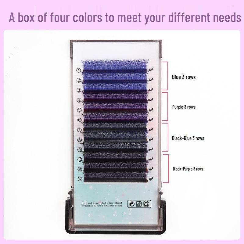 0.07 Mixed Color YY Grafting Eyelashes - Soft, Non-Scattering, Y-Shaped Blue & Purple False Extension