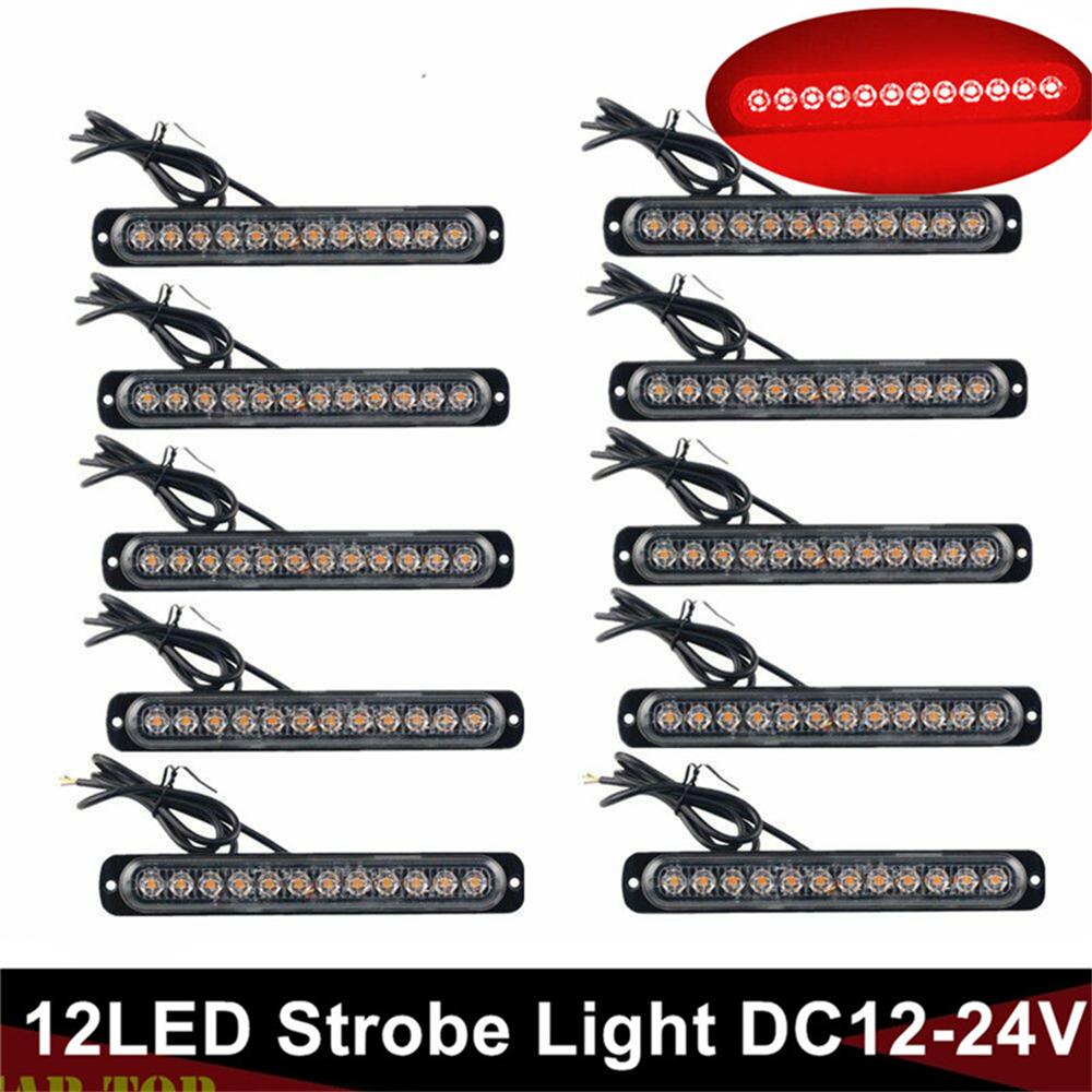 10PCS LED Emergency Strobe Lights 12 LED Warning Beacon Caution Hazard Light Bar Car Trucks Vehicle Flashing Light