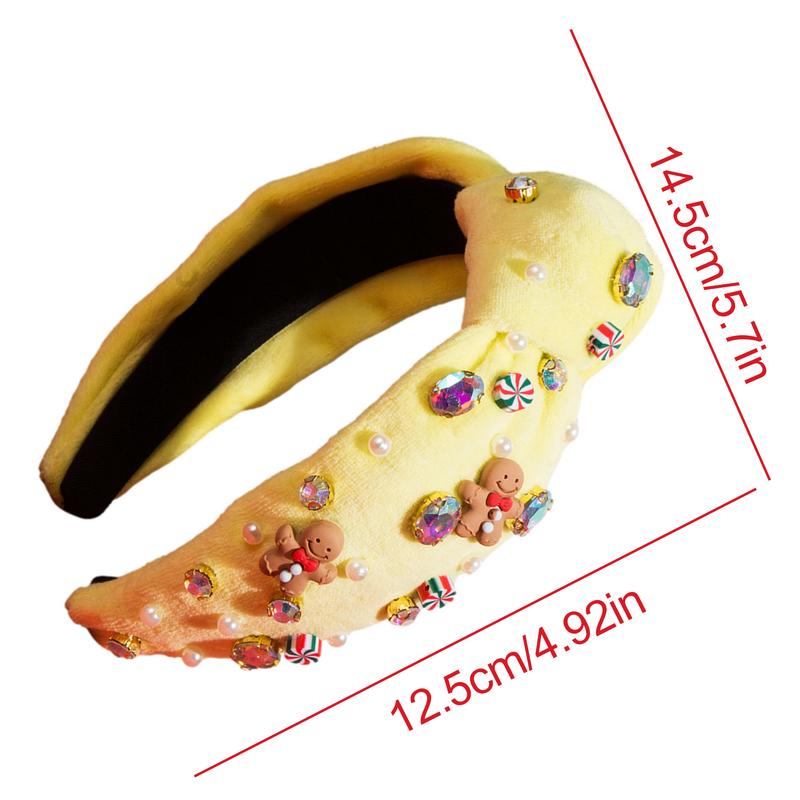 Headband Ribbon For Women Gingerbread Man Christmas Holiday Hair Band Christmas Holiday Costume Rhinestone Hair Band For Girls