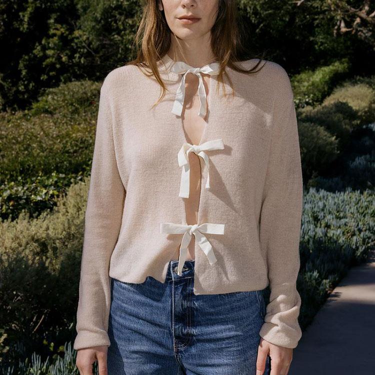 Zara Solid Color Comfortable Long Sleeve Sweater Women sweater Light-Gray Pink 5755009-676