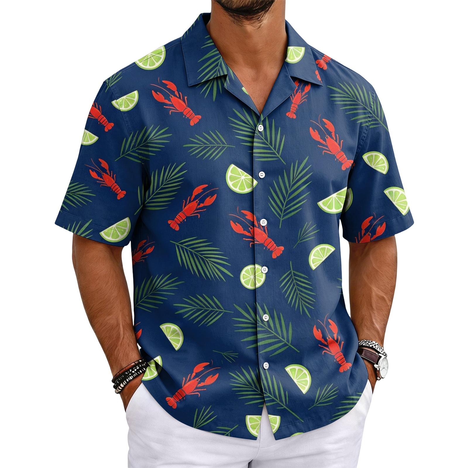 Men s Cuban Collar Shirt Hawaiian Summer Casual M
