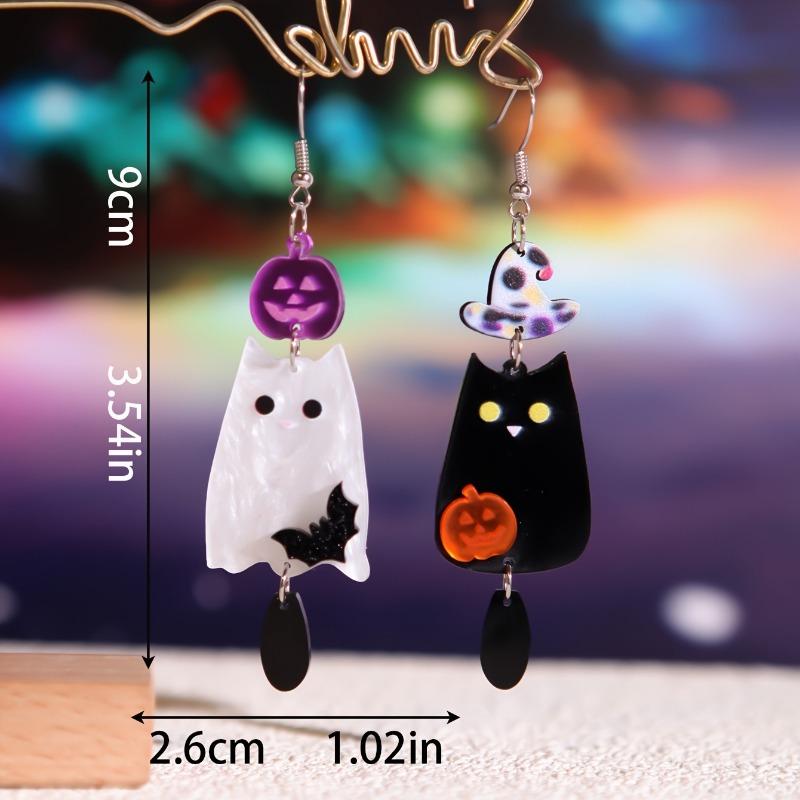 1PAIR popular Halloween black and white ghost pumpkin bat acrylic earrings funny niche design creative earrings