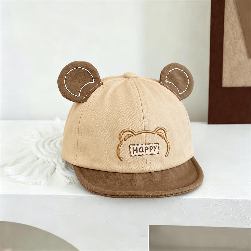Children's Three-Dimensional Little Bear Ears, HAPPY -Matched Soft Brimmed Baseball Cap, Minimalist Design