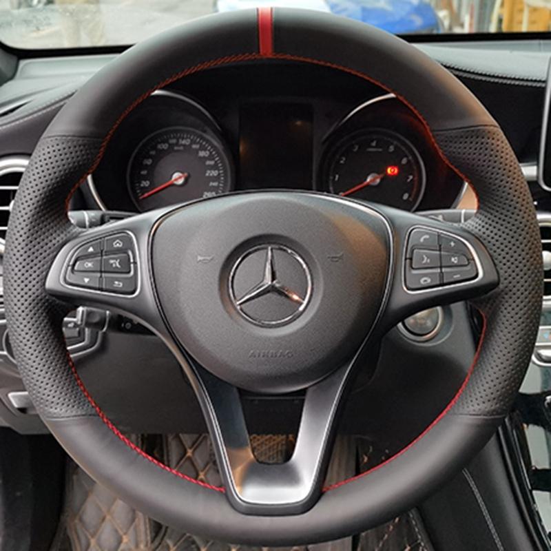 DIY Black Wear-Resistant Faux Leather Car Steering Wheel Cover For Mercedes-Benz Vito III ( W447 ) 2015- Braid