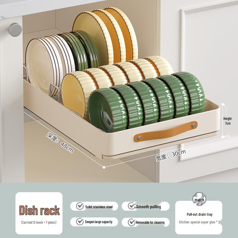 Auszugbarer Topf- und Pfannenorganizer aus Edelstahl mit Besteckfach und Geschirrständer