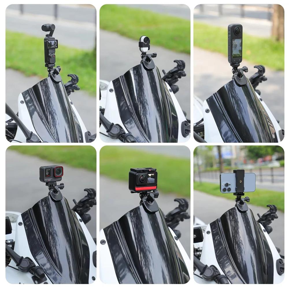Aluminum Action Camera Windshield Clamp Mount for GoPro/Insta360/DJI - Motorcycle Scooter E-Bike