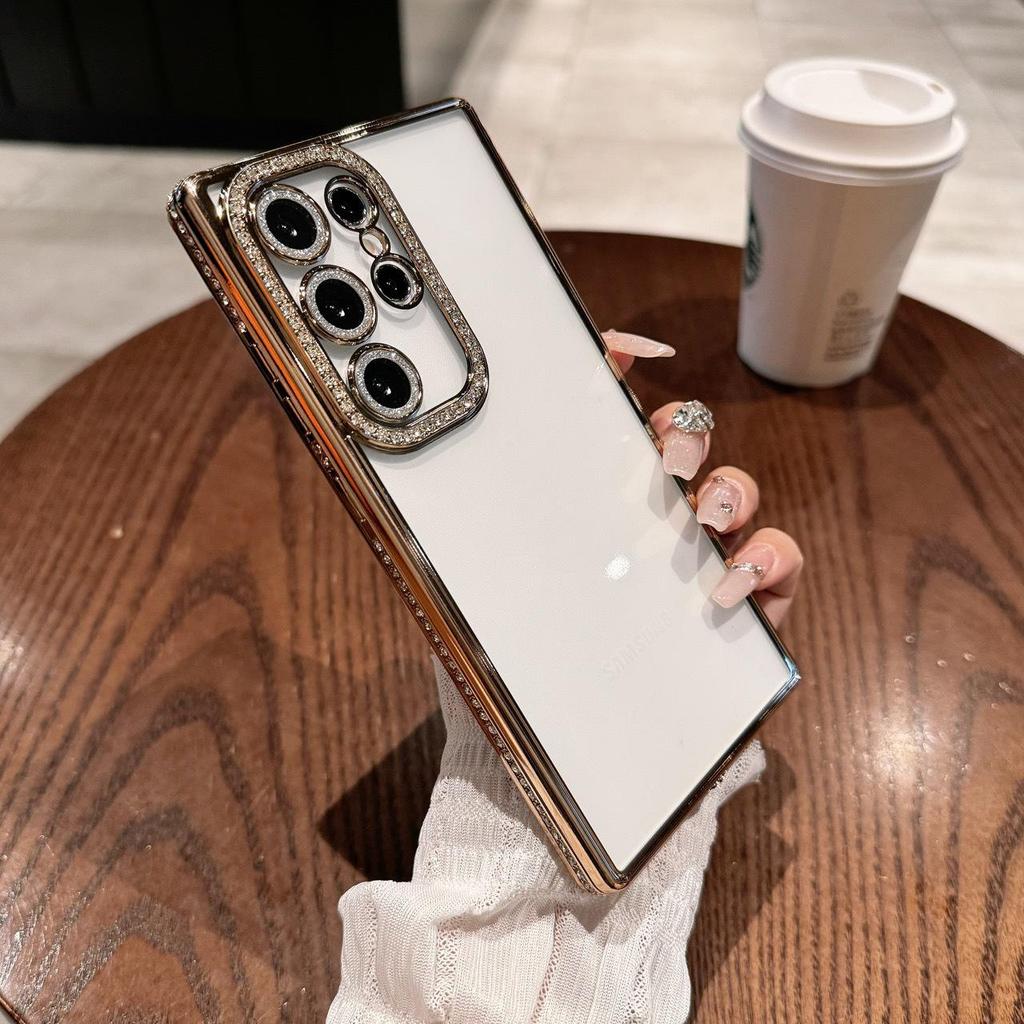 Samsung S25 Ultra Transparente Glitzer Strass Handyhülle - Anti-Drop Weiche Linsenfolie