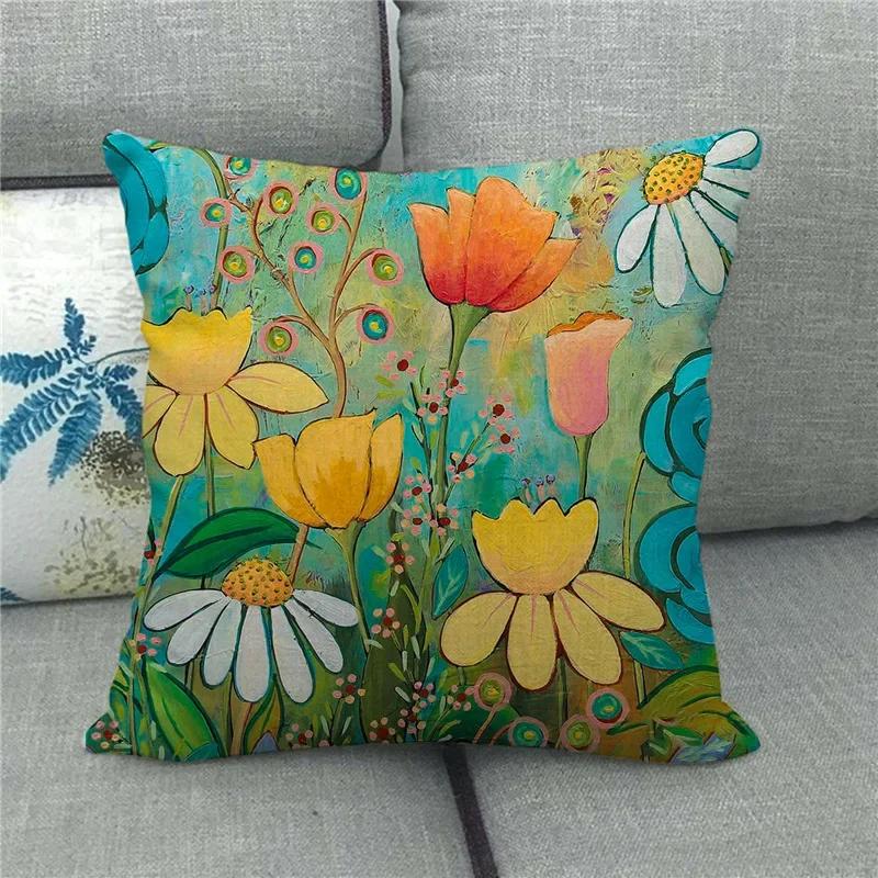 Living Room Bedroom Sofa Bed Chair Pillowcase Pumpkin Plant  Watercolor Thanksgiving Linen