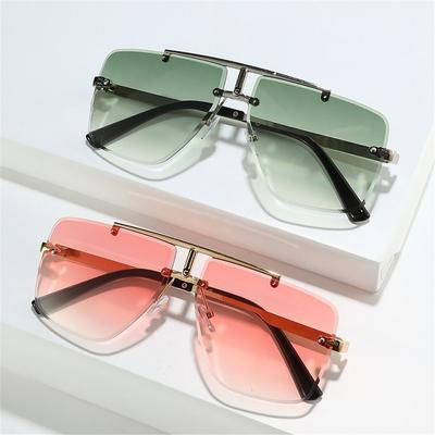 Trendy Double Bridge Sunglasses Women Men UV Protection Rimless Square Gradient Lens Fashion Shades
