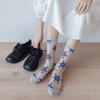 Blue Flower Crystal Silk Socks Summer Ultra-Thin Transparent Women Socks Lace Mesh Breathable Harajuku Retro Embroidery Long Sox