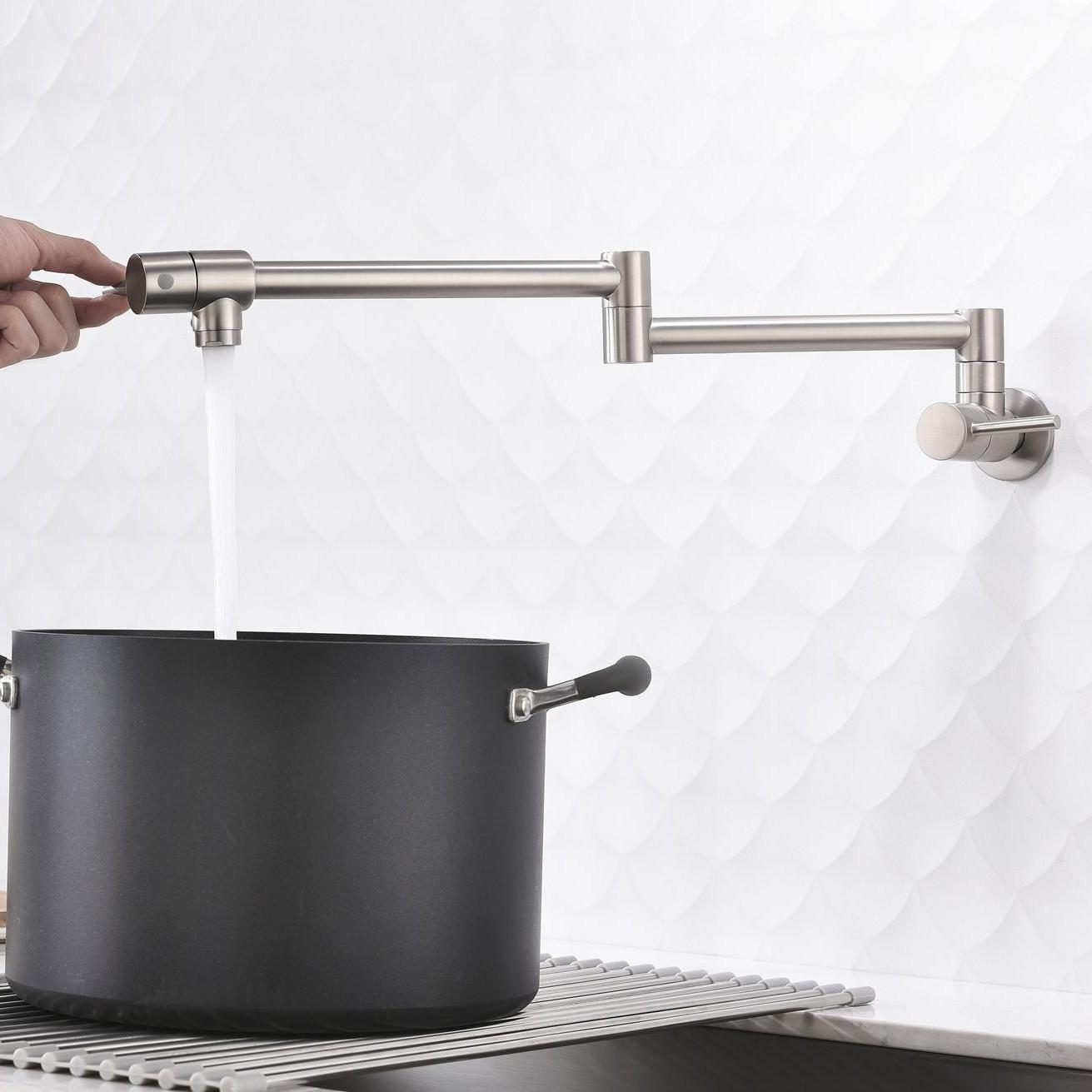 Brass Wall Mount Kitchen Folding Faucet Black 360-degree Rotating Faucet Folding Kitchen Faucet (as the picture,Chrome)