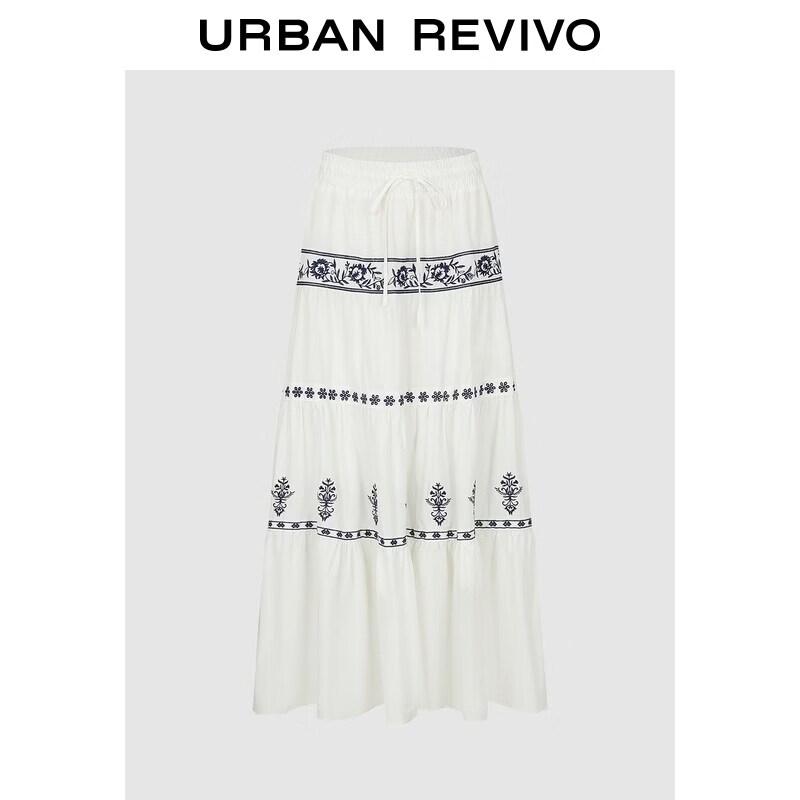 UR2026 Women s Floral Embroidered Ethnic Cotton Skirt L