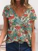 Nuevas Camisetas de Mujer Florales Estampado 3D Verano Cuello en V Manga Corta Camiseta Y2K Camisetas Largas Harajuku Ropa Femenina