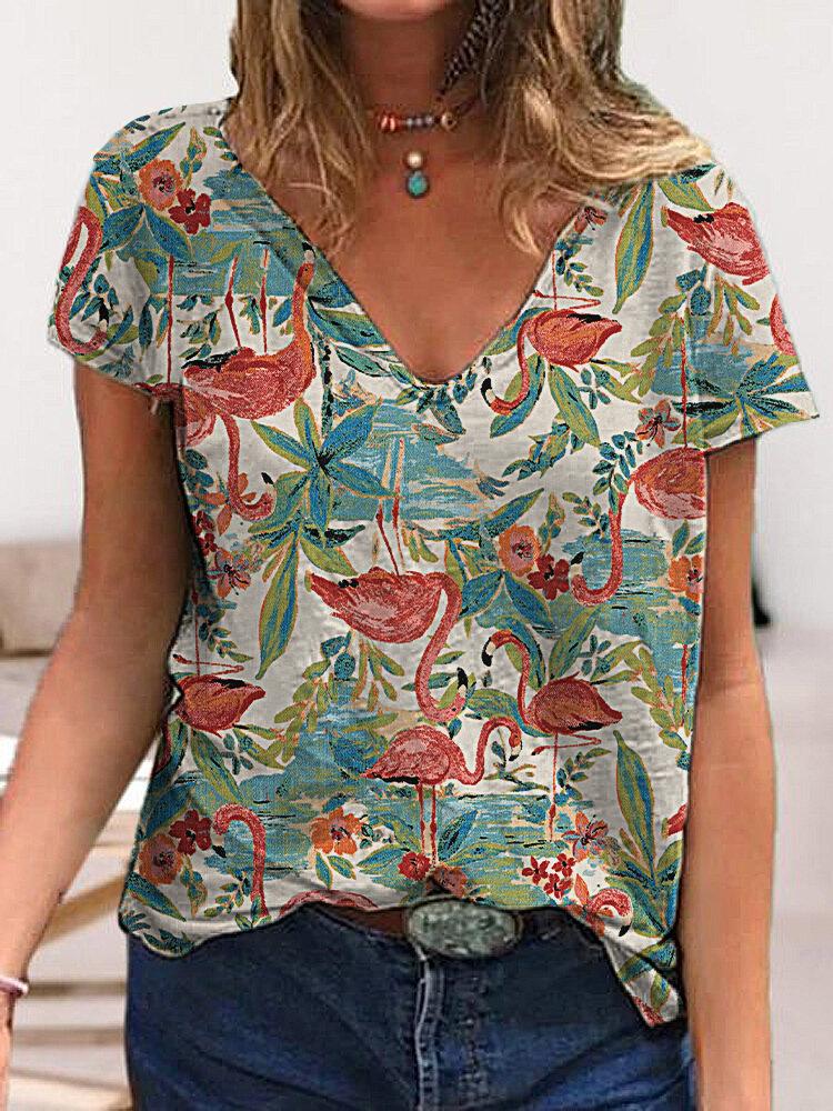Nuevas Camisetas de Mujer Florales Estampado 3D Verano Cuello en V Manga Corta Camiseta Y2K Camisetas Largas Harajuku Ropa Femenina