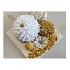 Dahlia Tsumami Zaiku Hair Ornaments, White, Gold, Ball Kanzashi, Tassel, for Coming-of-Age Ceremony, Graduation, Wedding, Shichi-Go-San, Hakama,