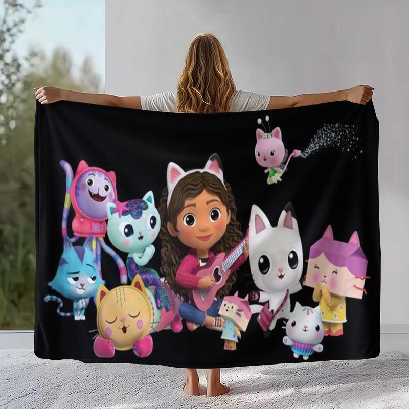 Süßes Gabby's Puppenhaus Cartoon Mädchen Flanelldecke, Ultra Weiche Warme Plüschdecke für Zuhause Schlafzimmer Bett Sofa Abdeckung Camping Picknick
