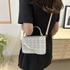 Simple Woven Plaid Texture Diagonal Buckle Women Small Square Bag Casual For