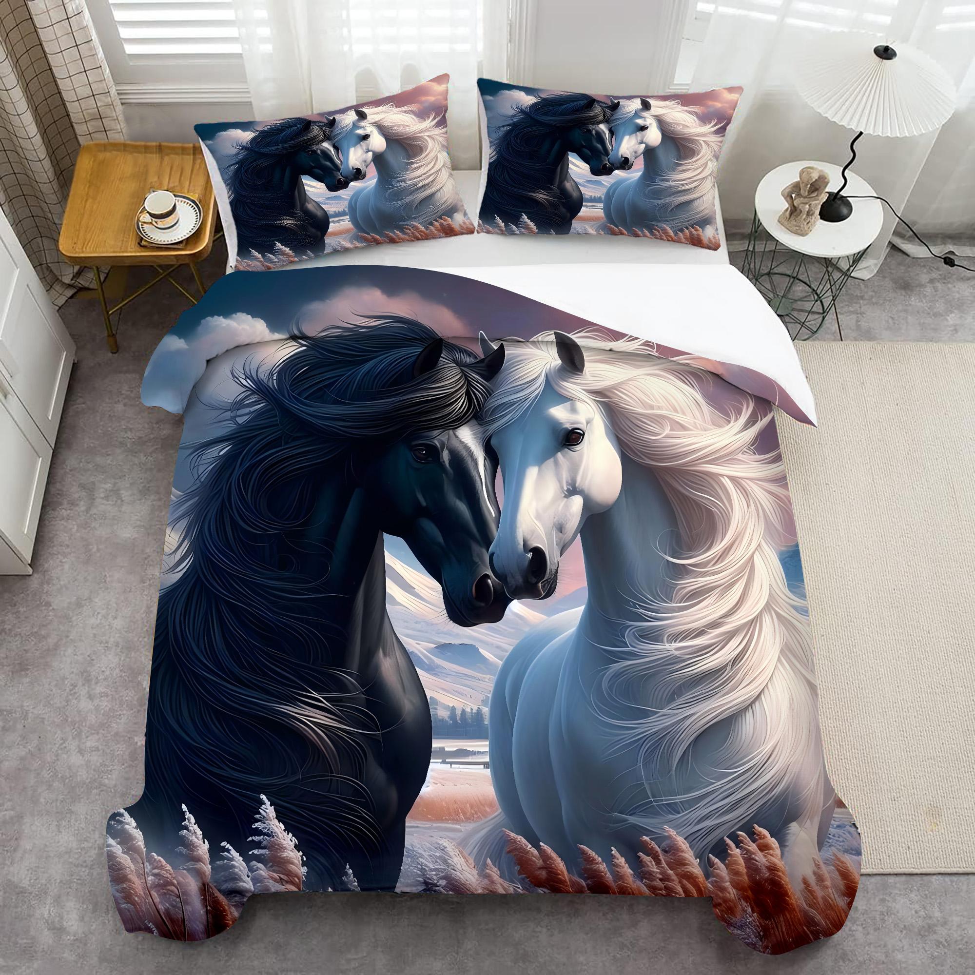 

Лошади 3D Печать Роскошный Комплект Постельного Белья Стиль Дикой Природы Комплекты Одеял Мягкий Удобный Комплект Постельного Белья Полиэстер Домашний Пододеяльник 135x200cm 2pcs