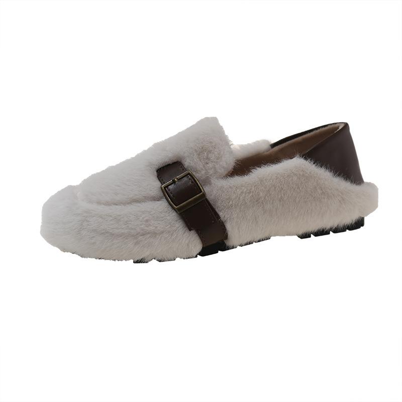 Mode Outdoor Damen Winter Baumwollschuhe 2024 Neu Damen Warme Plüsch Flauschige Pelzige Slipper Damen Slip-On Pelz Flache Schuhe Zapatos De Mujer