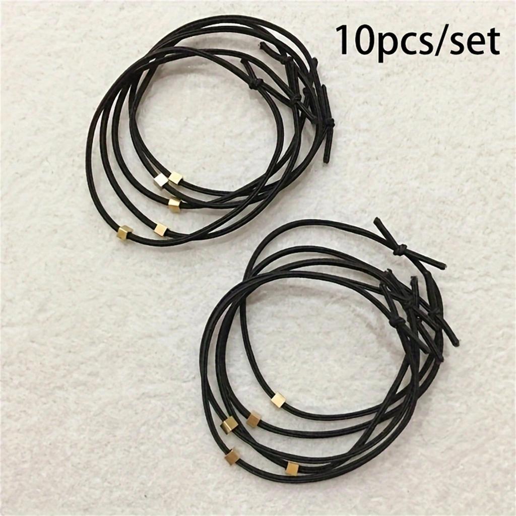 10pcs/set Hair Ties Basic Black Color Square Pendant Elastic Hair Band Ponytail Holder Rubber Bands Women Hair Accessories
